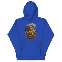 Royal Khorasan Razavi unisex hoodie with Tomb of Ferdowsi in ancient Tus design, front view