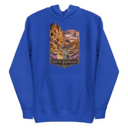 Royal South Khorasan unisex hoodie with historic citadel of Birjand design, front view