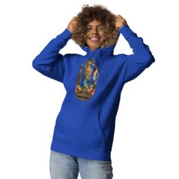 Royal Hormozgan unisex hoodie with Portuguese Castle of Hormuz and the Persian Gulf design, front view