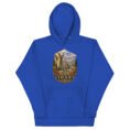 Royal Persian Garden Iran unisex hoodie with ancient Persian columns before snowy mountains design, front view