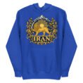 Royal Lion and Sun Flag unisex hoodie, front with golden Lion and Sun crest with Damavand design