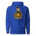 Royal Reza Shah Lion and Sun unisex hoodie, front with Reza Shah portrait with Lion and Sun crest design