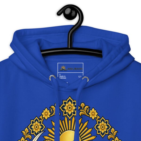 Royal Lion and Sun Map of Iran unisex hoodie, front with Lion and Sun medallion design