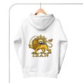 White Lion and Sun Damavand unisex hoodie, back view with Lion and Sun emblem and IRAN design