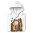 White Gate of All Nations Iran unisex hoodie with Gate of All Nations with winged Lamassu guardians and rising sun design, front view