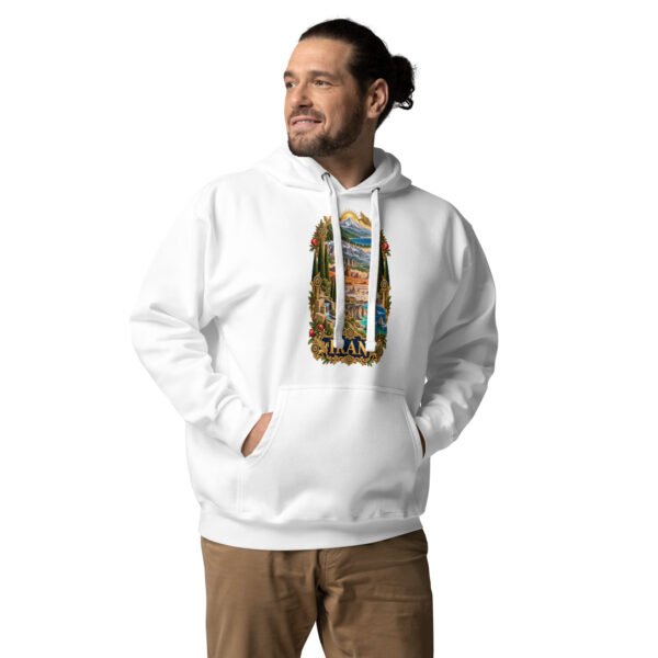 White Tomb of Cyrus Iran unisex hoodie with panorama of Iran’s mountains, lakes, deserts and sea design, front view