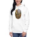 White Persian Garden Iran unisex hoodie with ancient Persian columns before snowy mountains design, front view