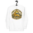 White Lion and Sun Map of Iran unisex hoodie, front with Lion and Sun medallion design
