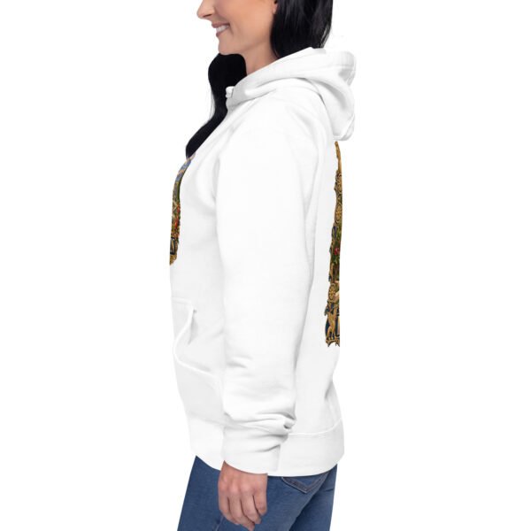White Persian Garden Iran unisex hoodie with ancient Persian columns before snowy mountains design