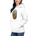 White Persian Garden Iran unisex hoodie with ancient Persian columns before snowy mountains design, front view