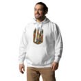 White Silk Road Iran unisex hoodie with Iranian horse in the mountains design, front view