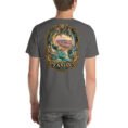 Asphalt Zanjan unisex t-shirt, back view with Katale Khor cave and the colorful mountains of Mahneshan design