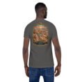 Asphalt Sistan and Baluchestan unisex t-shirt, back view with Makran coast and the miniature mountains of Chabahar design