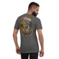 Asphalt Kurdistan unisex t-shirt, back view with Hawraman stepped village and the Sirwan River design