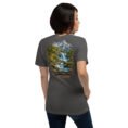 Asphalt Kohgiluyeh and Boyer-Ahmad unisex t-shirt, back view with Yasuj waterfall and Zagros oak forests design