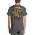 Asphalt North Khorasan unisex t-shirt, back view with Aladagh mountains and the forests of Golestan National Park design