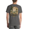 Asphalt Khorasan Razavi unisex t-shirt, back view with Kalat-e Naderi and the Hezar Masjed mountains design