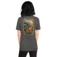 Asphalt Golestan unisex t-shirt, back view with Great Wall of Gorgan, Hyrcanian forest and northern plains design