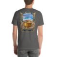 Asphalt West Azerbaijan unisex t-shirt, back view with Hasanlu, Lake Urmia and Iron Age motifs design