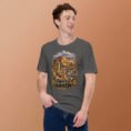 Asphalt Hamedan unisex t-shirt, front view with Ganjnameh inscriptions and Mount Alvand design
