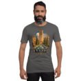 Asphalt Yazd unisex t-shirt, front view with Narin Castle of Meybod and a traditional dovecote design