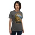 Asphalt Kohgiluyeh and Boyer-Ahmad unisex t-shirt, front view with Tang-e Balqis gorge and Mount Dena design