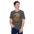 Asphalt Hamedan unisex t-shirt, front view with Ganjnameh inscriptions and Mount Alvand design