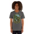 Asphalt Gilan unisex t-shirt, front view with Rudkhan Castle in the Hyrcanian forest design