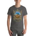 Asphalt West Azerbaijan unisex t-shirt, front view with Lake Urmia and the ancient Hasanlu mound design