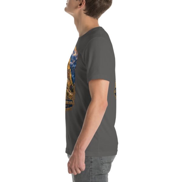 Asphalt Khorasan Razavi unisex t-shirt, with Tomb of Ferdowsi in ancient Tus design