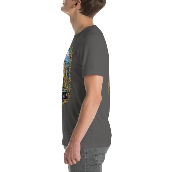 Asphalt Qazvin unisex t-shirt, with Alamut Castle on its rocky Alborz cliff design
