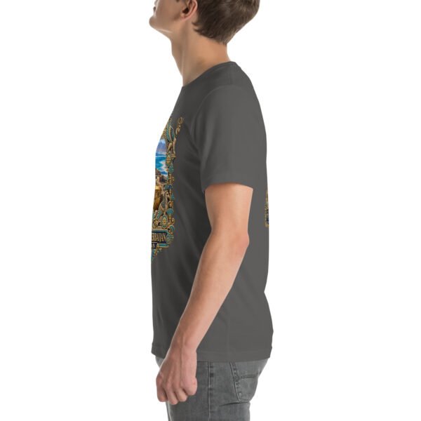 Asphalt West Azerbaijan unisex t-shirt, with Lake Urmia and the ancient Hasanlu mound design