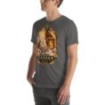 Asphalt Zanjan unisex t-shirt, front view with Chehrabad salt mine and salt crystals design