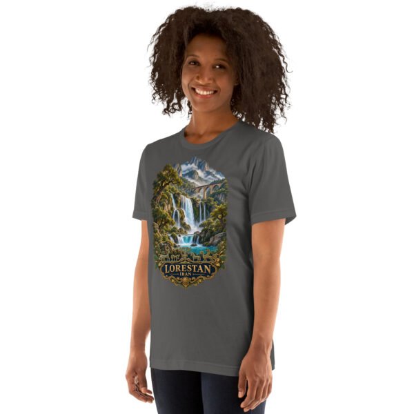 Asphalt Lorestan unisex t-shirt, front view with Falak-ol-Aflak Castle in Khorramabad design