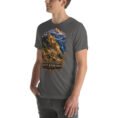 Asphalt Khorasan Razavi unisex t-shirt, front view with Tomb of Ferdowsi in ancient Tus design