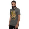 Asphalt Kermanshah unisex t-shirt, front view with Taq-e Bostan Sasanian rock reliefs design
