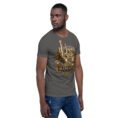 Asphalt Markazi unisex t-shirt, front view with ancient columns of Khorheh design