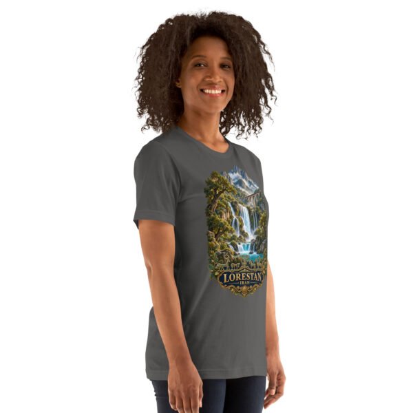 Asphalt Lorestan unisex t-shirt, front view with Falak-ol-Aflak Castle in Khorramabad design
