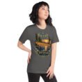 Asphalt Isfahan unisex t-shirt, front view with Naqsh-e Jahan Square and Ali Qapu Palace design