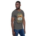 Asphalt Qom unisex t-shirt, front view with Deir-e Gachin caravanserai in the desert design