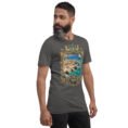 Asphalt Bushehr unisex t-shirt, front view with ancient port of Siraf and the Persian Gulf design