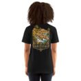 Black Khuzestan unisex t-shirt, back view with Shushtar Historical Hydraulic System and its waterfalls design
