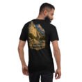 Black Kermanshah unisex t-shirt, back view with Behistun Inscription of Darius the Great design