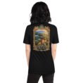 Black Golestan unisex t-shirt, back view with Great Wall of Gorgan, Hyrcanian forest and northern plains design