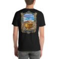 Black West Azerbaijan unisex t-shirt, back view with Hasanlu, Lake Urmia and Iron Age motifs design