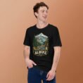 Black Alborz unisex t-shirt, front view with Chalus Road winding through the Alborz Mountains design