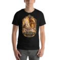 Black Zanjan unisex t-shirt, front view with Chehrabad salt mine and salt crystals design