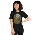 Black Mazandaran unisex t-shirt, front view with terraced springs of Badab-e Surt in the Hyrcanian forest design