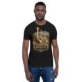 Black Markazi unisex t-shirt, front view with ancient columns of Khorheh design