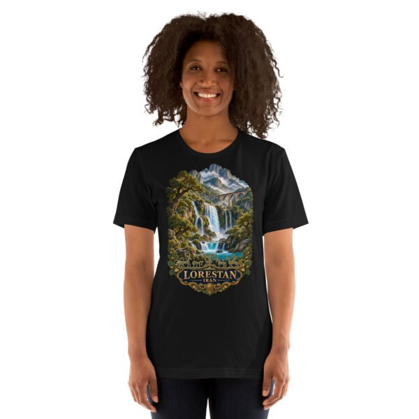 Black Lorestan unisex t-shirt, front view with Falak-ol-Aflak Castle in Khorramabad design